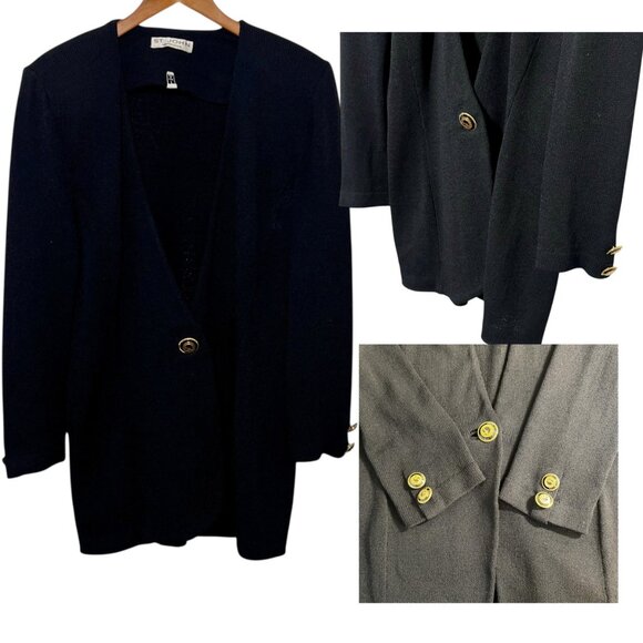 Vintage St. John Old Money Luxury Minimalist Parisian Capsule Dark Navy Large - Picture 1 of 12